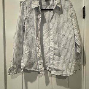 Anne Klein White and Blue Button Down Shirt
